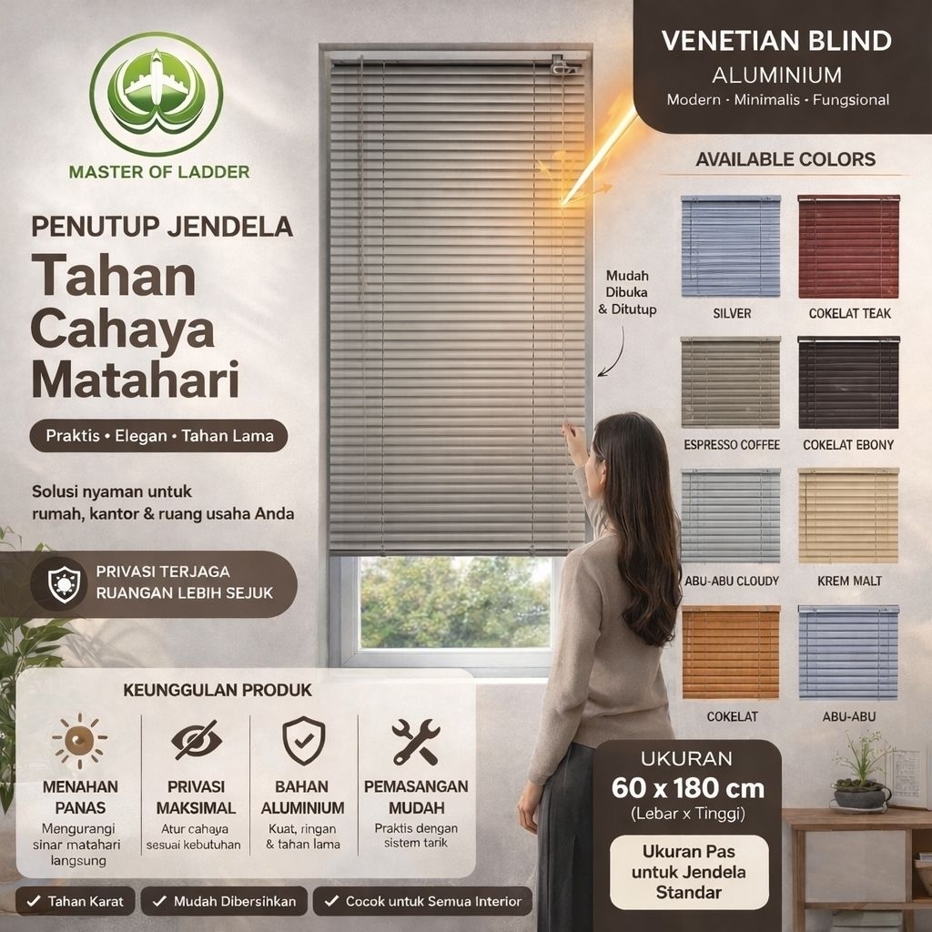 Tirai Gorden PVC gulung Indoor Outdoor -Krey Venetian Blind 60 x180 Cm