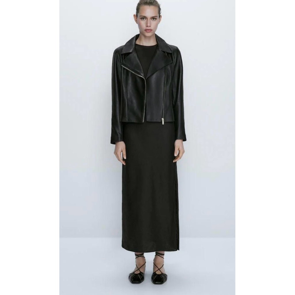 Nappa leather biker jacket in black massimo dutti