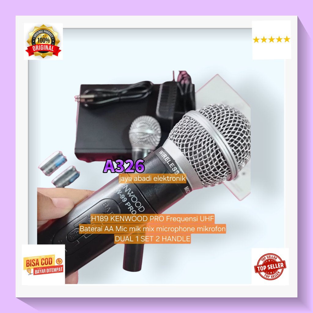 A326 MIC UHF WIRELESS MICROPHONE KENWOOD PRO Baterai AA Mic mik mix microphone mikrofon pengeras sua