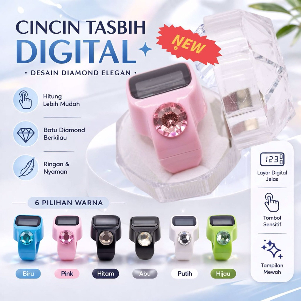 MR Cincin Tasbih Digital Cantik Wanita Diamond Unik Counter Ring Elektrik