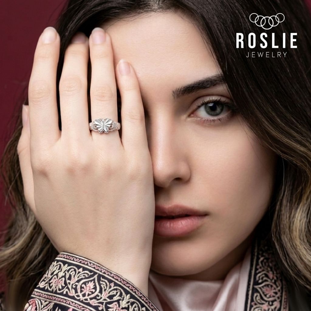 Cincin Dubai Ukir Kupu-Kupu Bold Silver (One Size / All Size) Tidak Mudah Karat - Roslie Jewelry