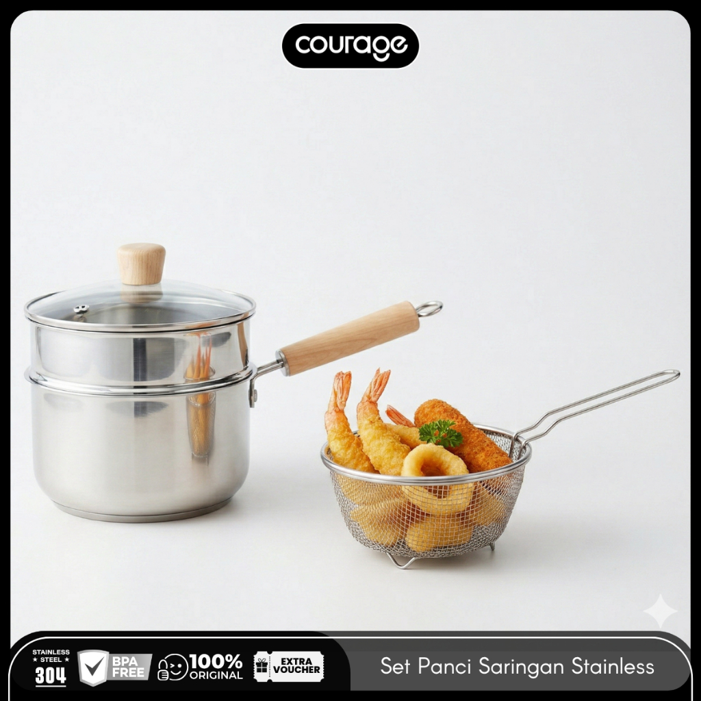 COURAGE Set Panci Kukus + Saringan Stainless Steel