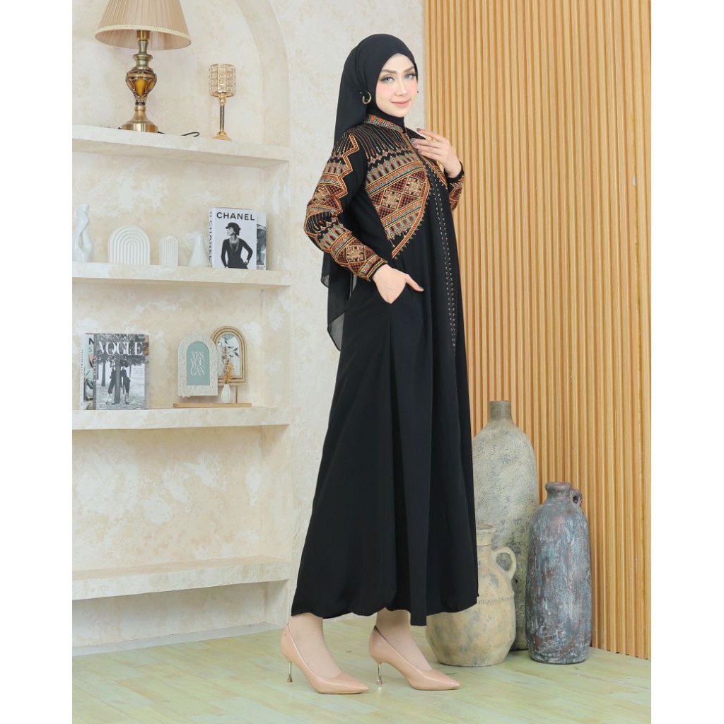 GAMIS ABAYA JET BLACK MOTIF BATIK