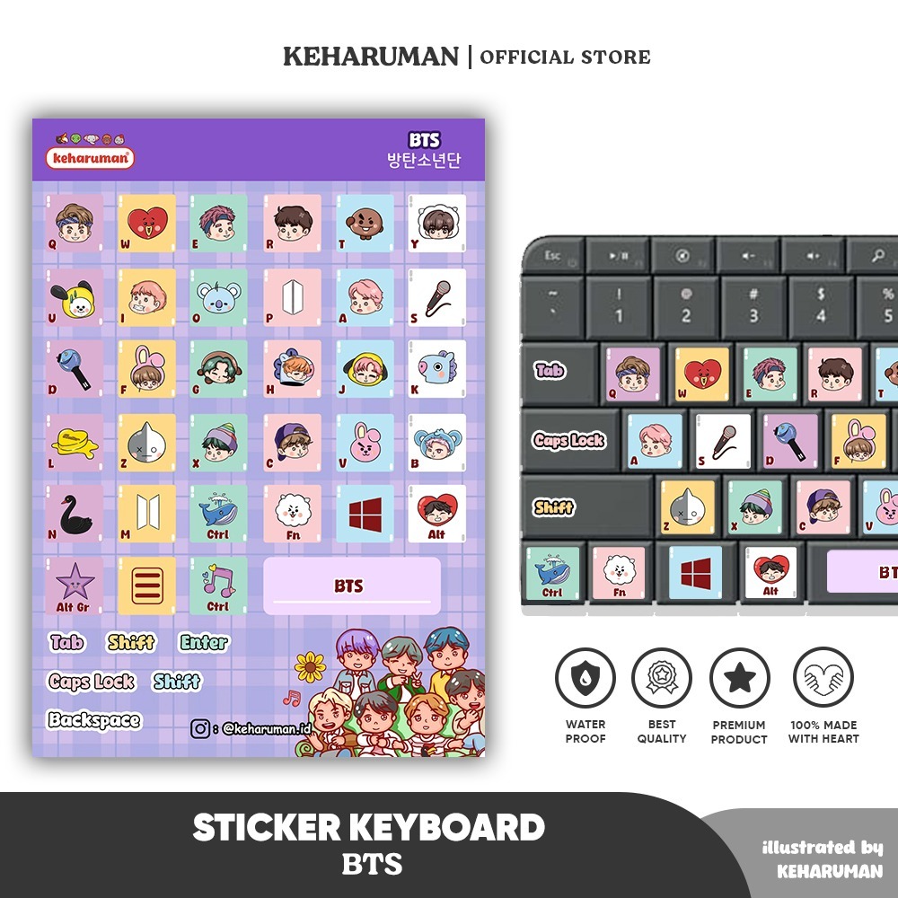 Sticker Keyboard Komputer Laptop BTS KPOP Suga Jung kook Jimin RM J-Hope