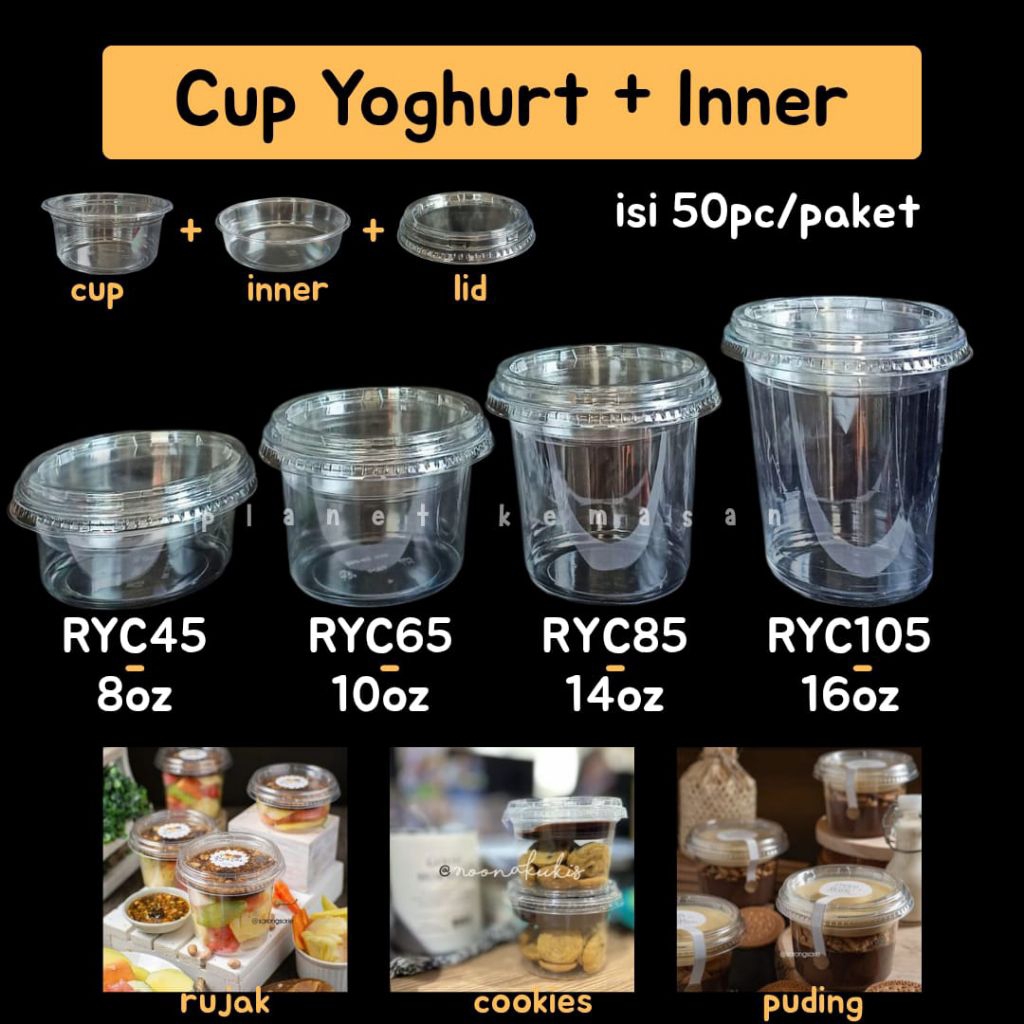 Cup Yoghurt PET / Cup Salad / Cup Pudding Inner 8oz 10oz 14oz 16oz / Cup PET / Cup Yogurt Puding