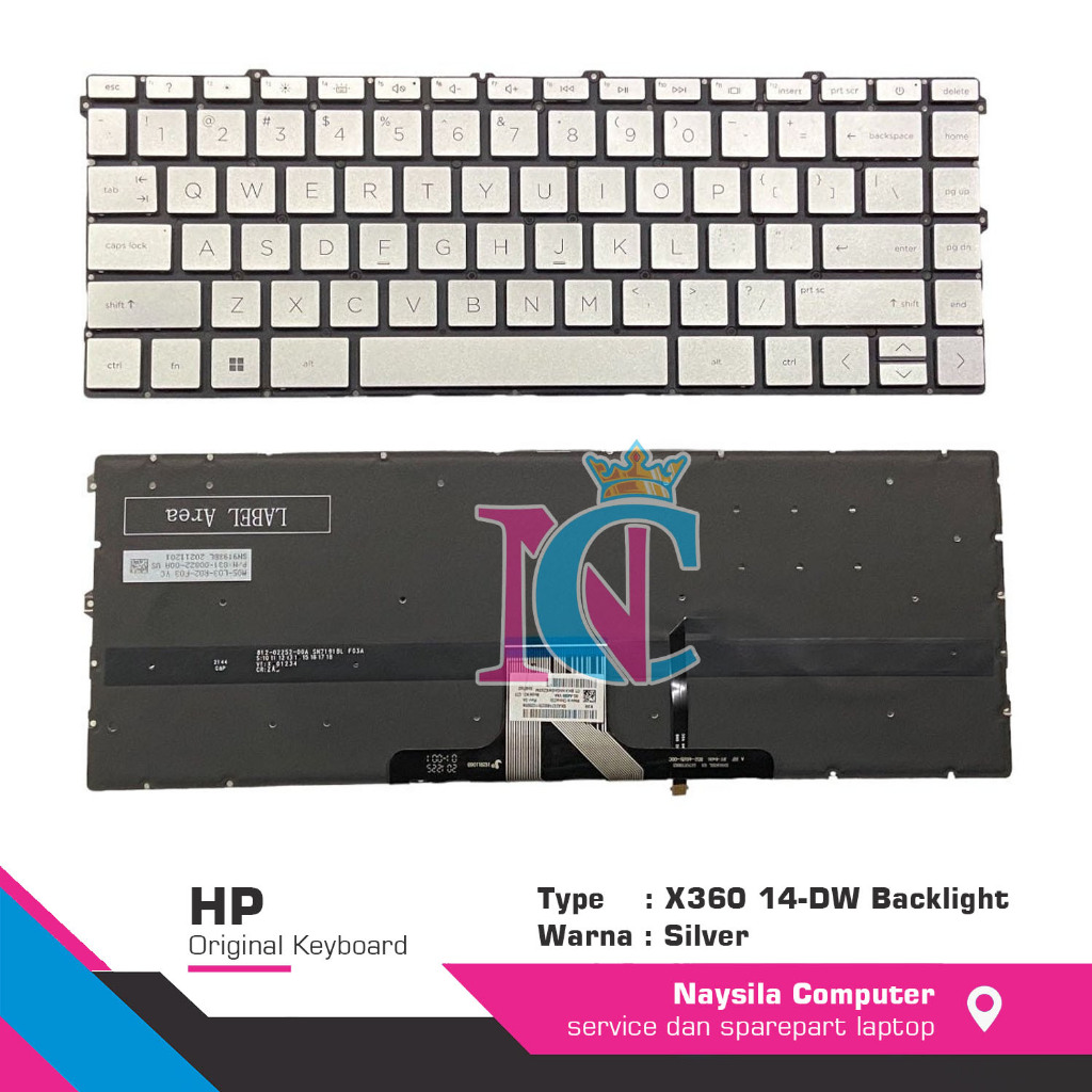 Keyboard HP Pavilion X360 14-DV 14-DW 14M-DW Silver Backlight
