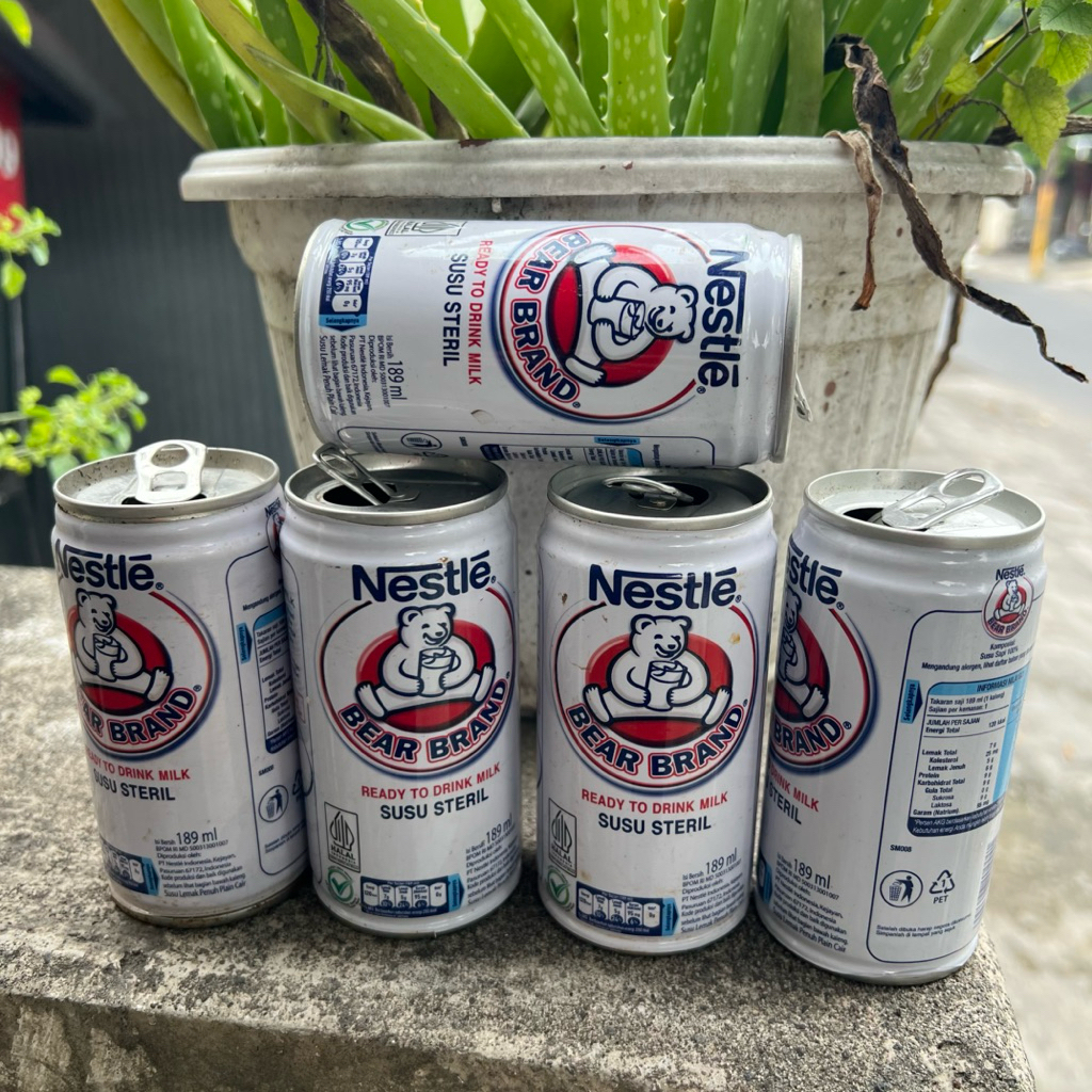 kaleng susu bekas bear brand bersih