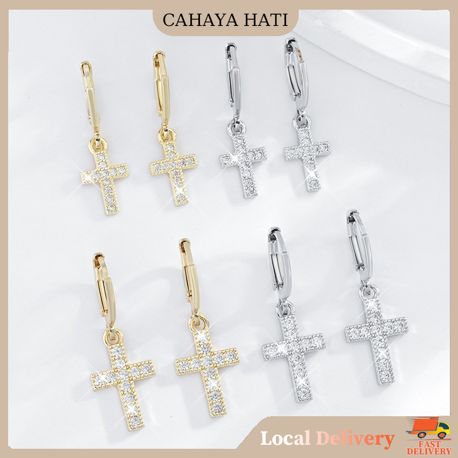Anting Wanita Anting Juntai Salib Anting Dilapisi Emas Anti Karat Anting Wanita Bergaya