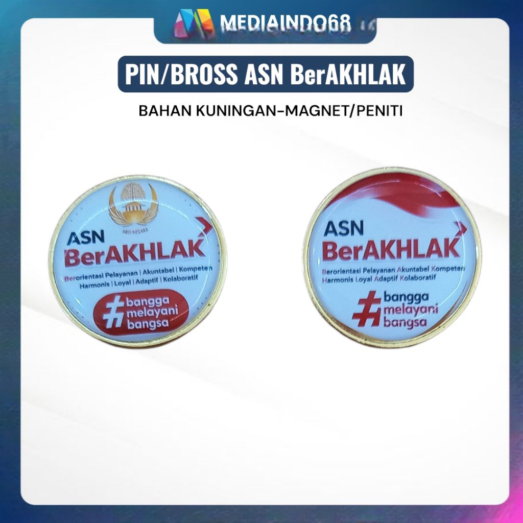 Pin ASN BerAKHLAK Premium Gold Tebal  | Pin ASN Bulat Magnet & Peniti | Badge ASN Waterproof Elegan