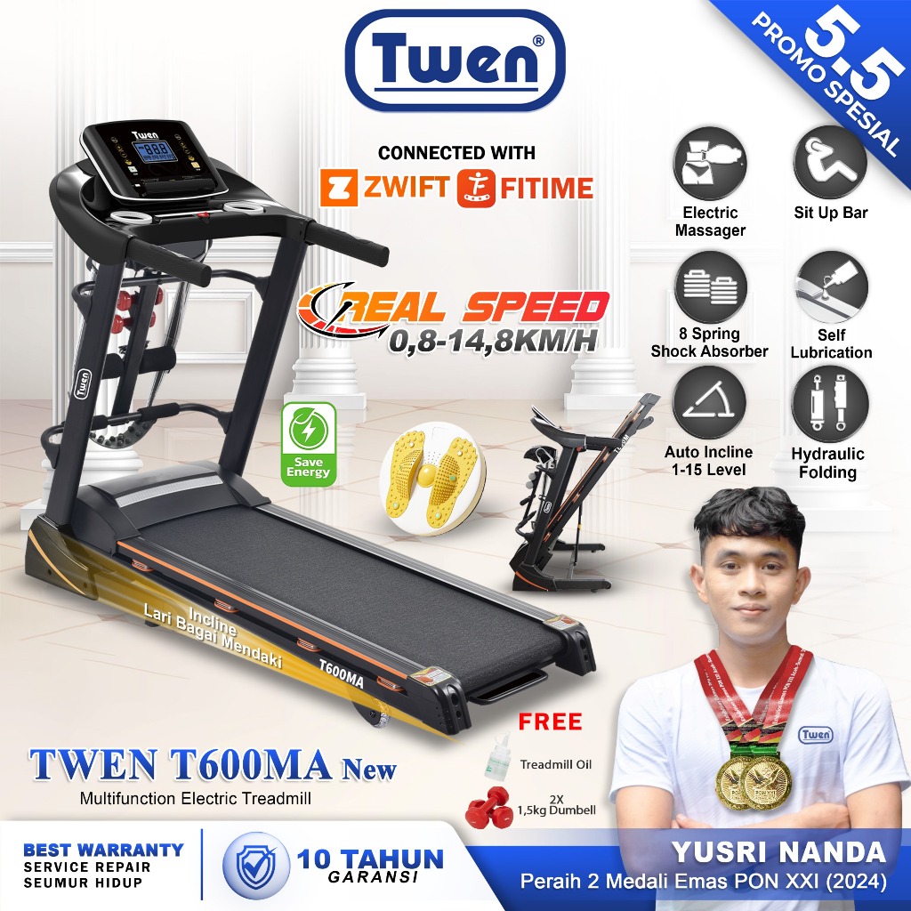TWEN T600MA T600MA New Treadmill Listrik Treadmill Portable Treadmill Multifungsi Treadmil Lipat Tre