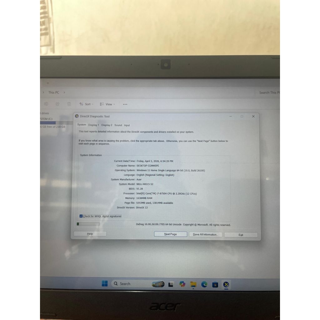 laptop gaming acer nitro5