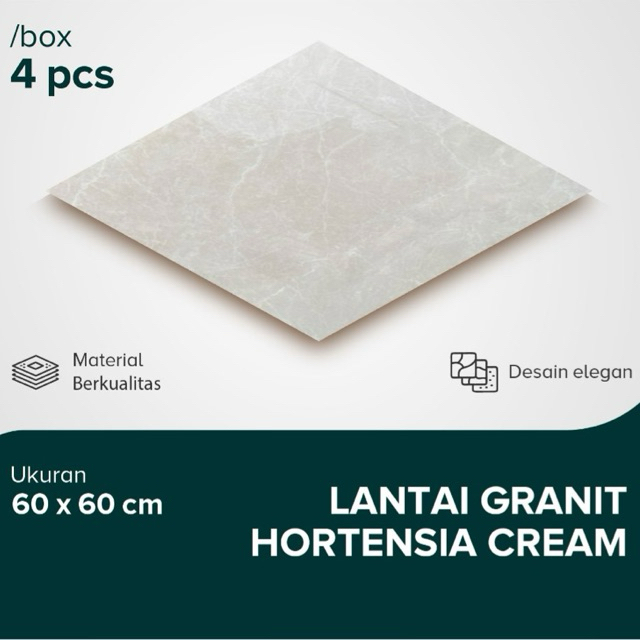Granit Lantai 60x60 Hortensia Cream Keramik Lantai Ruangan Glossy Merek Mulia Grade A Isi 4pcs