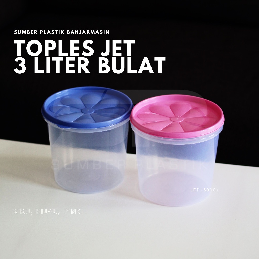 Toples 3000 JET Wadah Kerupuk 3 Liter Tempat Penyimpanan Makanan Bulat Plastik Serbaguna (Satuan)
