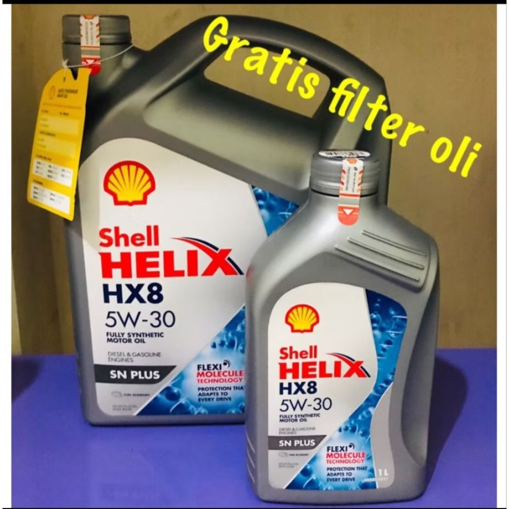 Oli mesin shell helix HX8 5W-30 5liter / paket filter oli