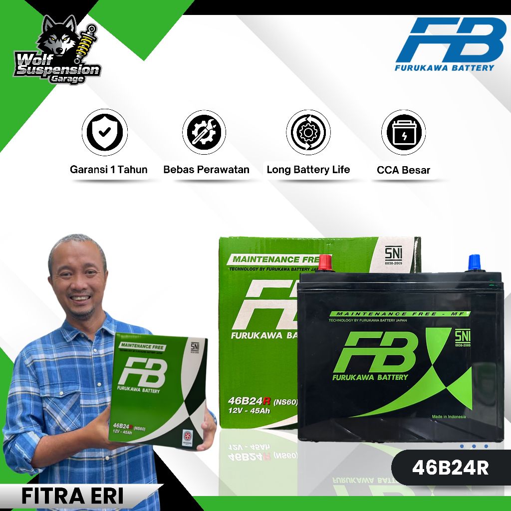 Furukawa Battery / FB Aki Mobil Toyota Avanza 46B24R / NS60 12V / 45Ah Aki Kering INDOMOBIL