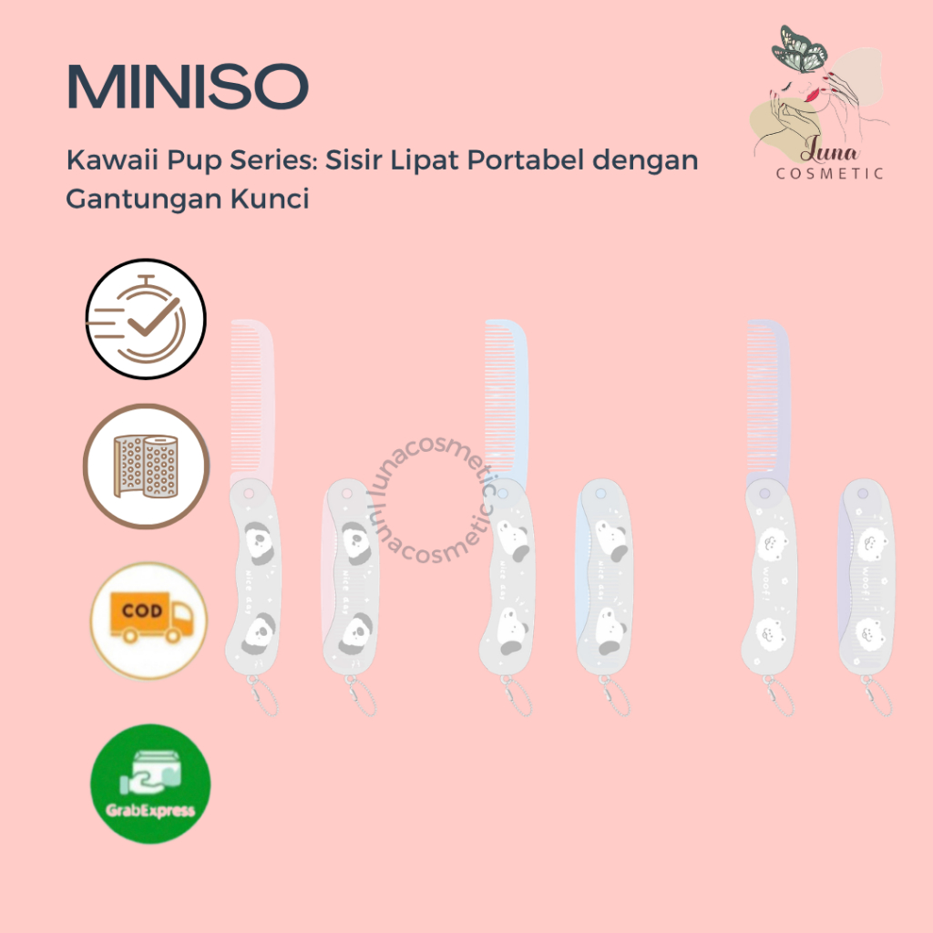 Miniso Kawaii Pup Series: Sisir Lipat Portabel dengan Gantungan Kunci
