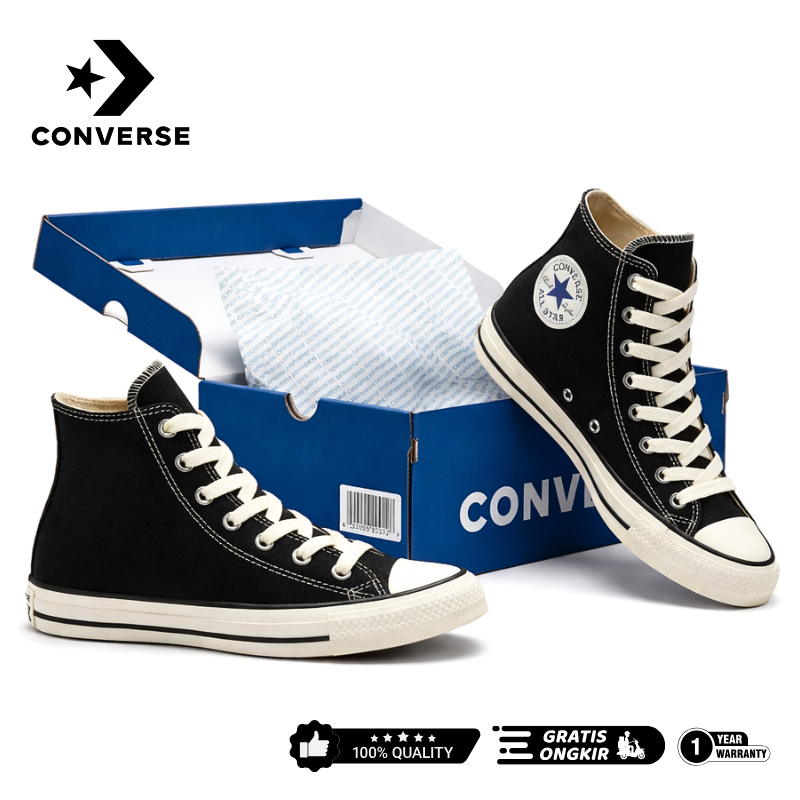 Sepatu Converse01 Allstar Tinggi Sepatu sekolah pria wanita - Sepatu Converse Hitam Putih Kanvas Pre