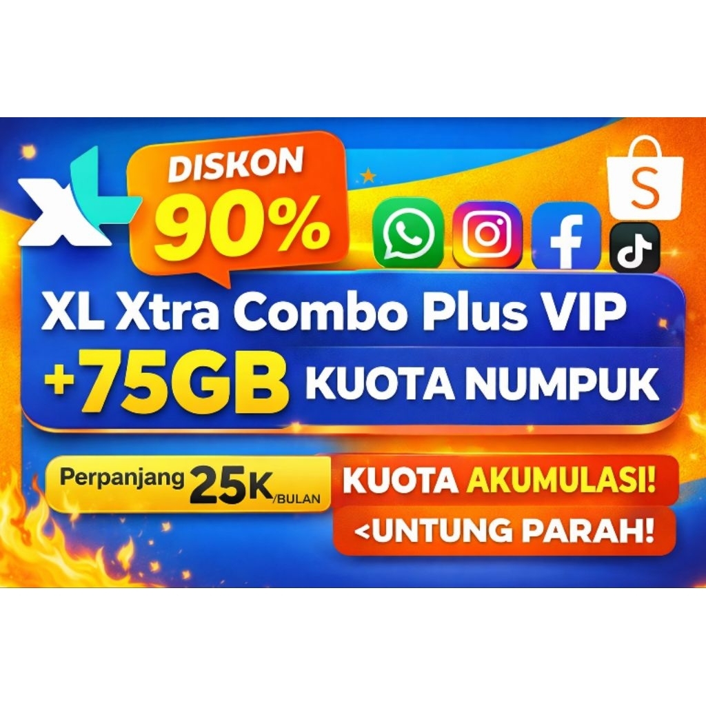 Kartu XL Xtra Combo VIP Plus Diskon 90% 25000 25K 25RB PERBULAN | Kartu XL Murah VIP Combo Plus | 75
