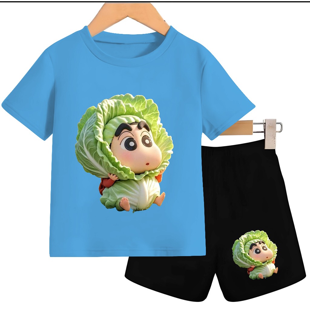setelan anak anak bahan katun animasi shinchan kubis premium
