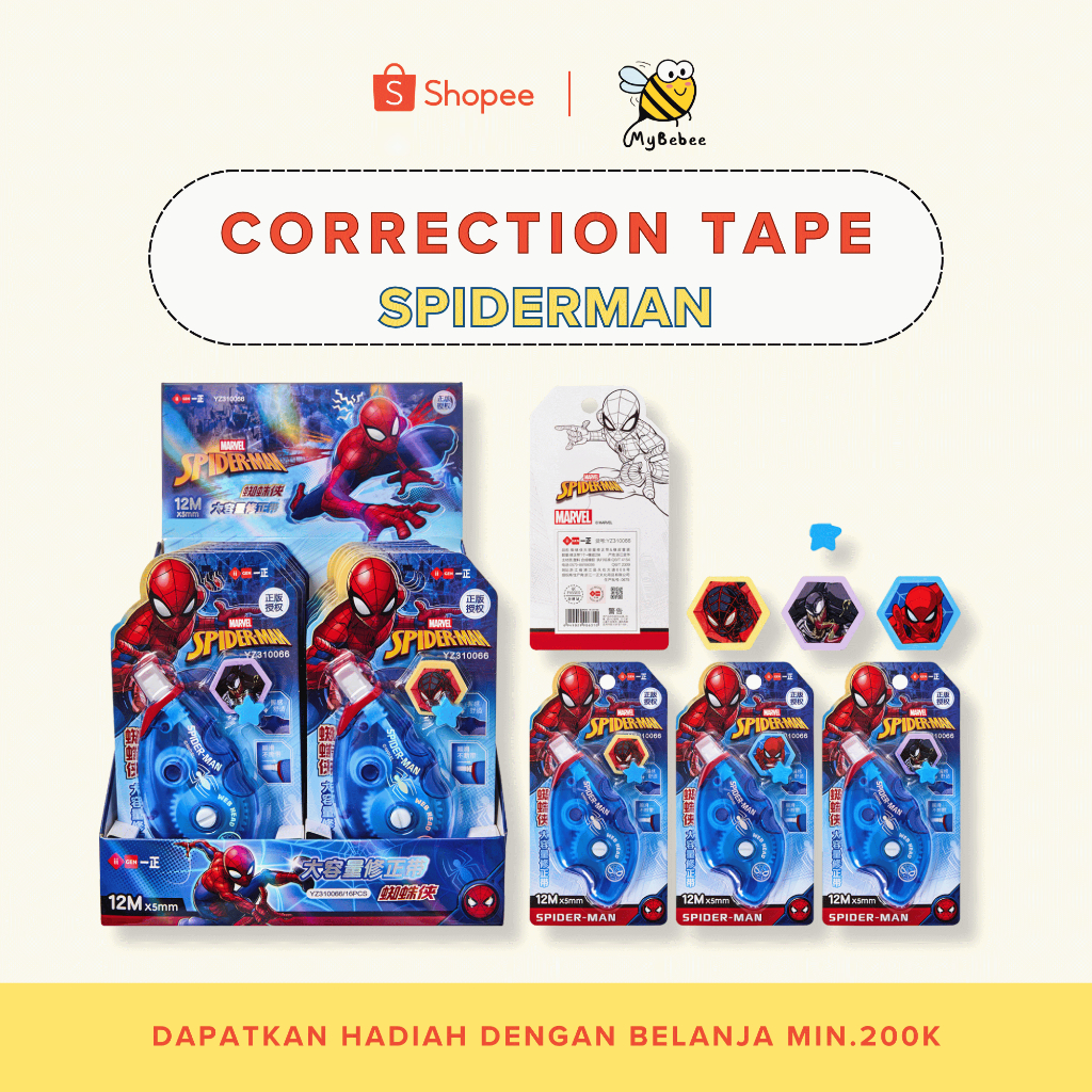 MyBebee Correction Tape Tipeks Kertas Karakter Sp*derman Berlisensi ATK-SPD-CT01
