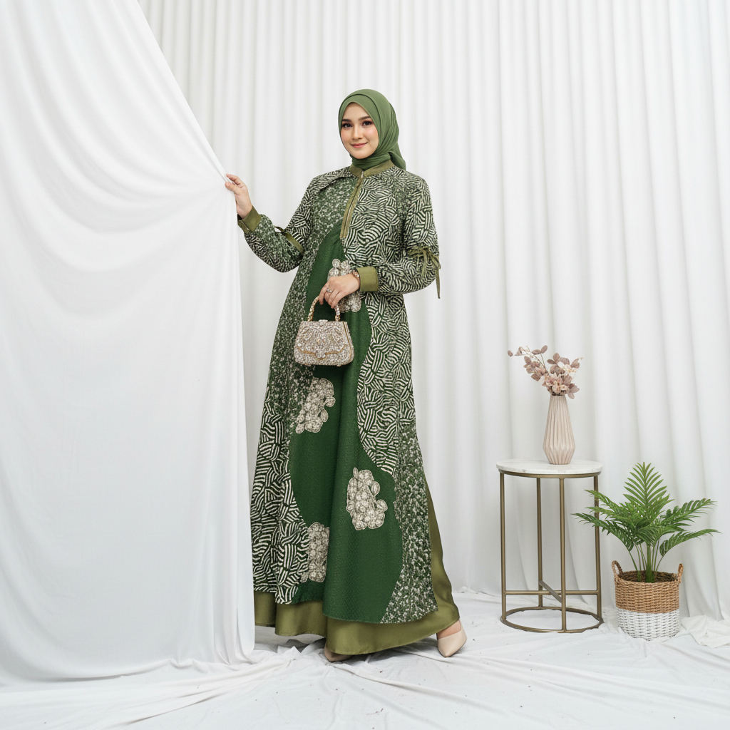 Gamis Biba Motif Batik Premium Dress Sania Baju Pesta Kondangan Wanita Model Mewah Elegan Kekinian