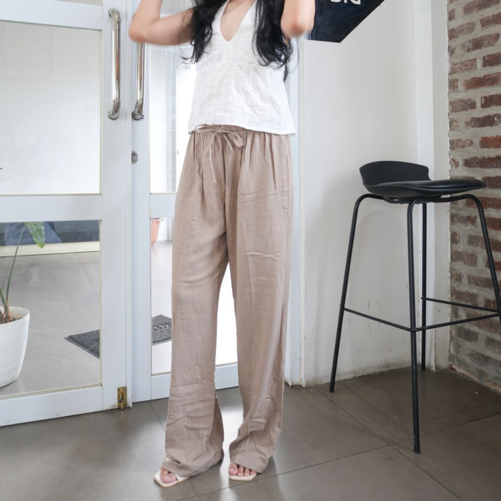 Celana Linen Wanita High Waist – Loose Fit Korean Style, Adem & Casual Pantai  Outfit Celana Panjang
