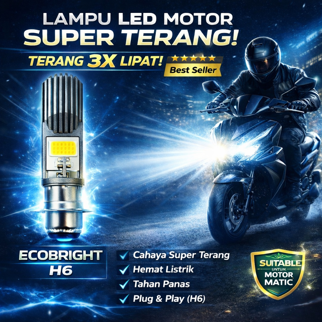 ECOBRIGHT - Lampu LED Depan Motor AC DC Soket H6 2 Sisi Tyto Ayoto Matic Bebek Super Terang