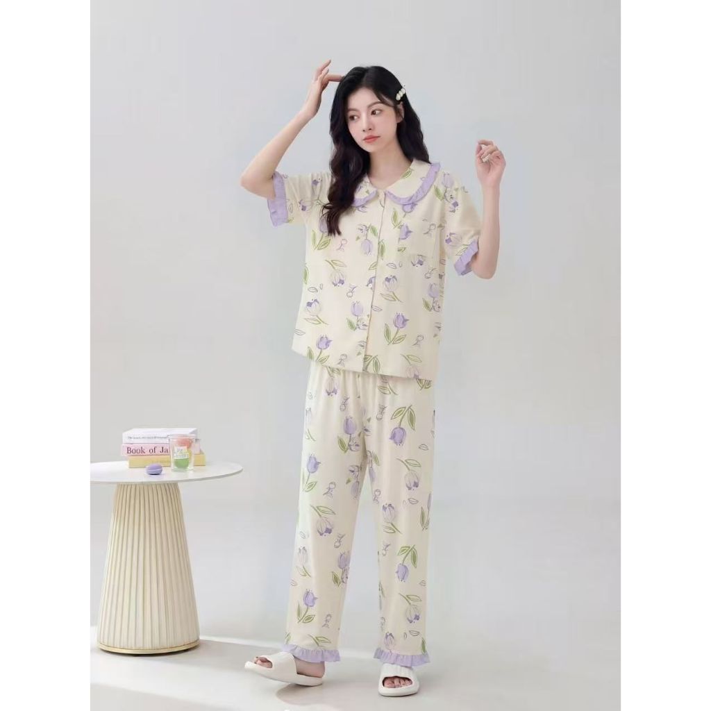 CPKCDWS -100426- PIYAMA WANITA IMPORT CP KANCING BAHAN KATUN ORGANIK PREMIUM BY LEISURE WEAR
