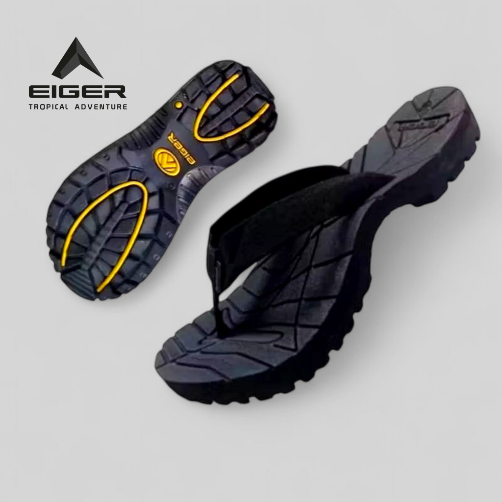 ORIGINAL EIGER001 - Sandal Outdoor Japit Pria Wanita Karet Rubber Hitam Ukuran 39-43 Motif Batu