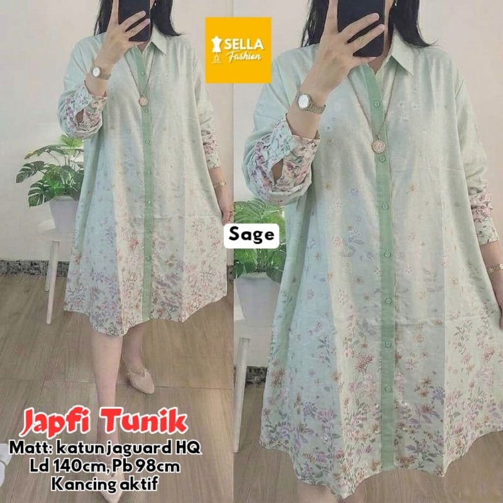 Japfi Tunik Katun Jaguard HQ LD 140 Atasan Tunik Jumbo Motif Bunga Busui Frendly/Atasan Oversize  Ba