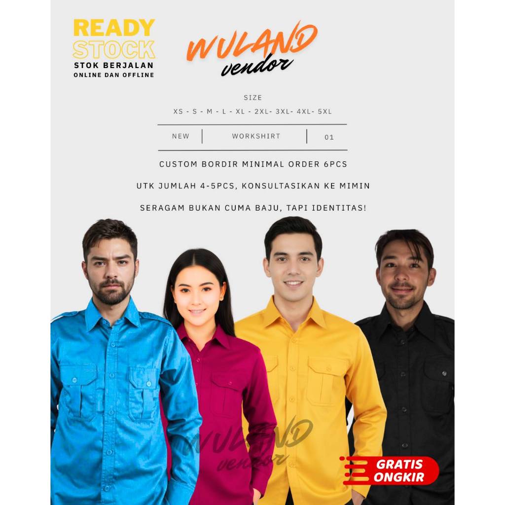 Kemeja Seragam Pria Wanita Warna Biru Turkis, Red Burgundy, Kuning Terang, Hitam untuk Komunitas, Or