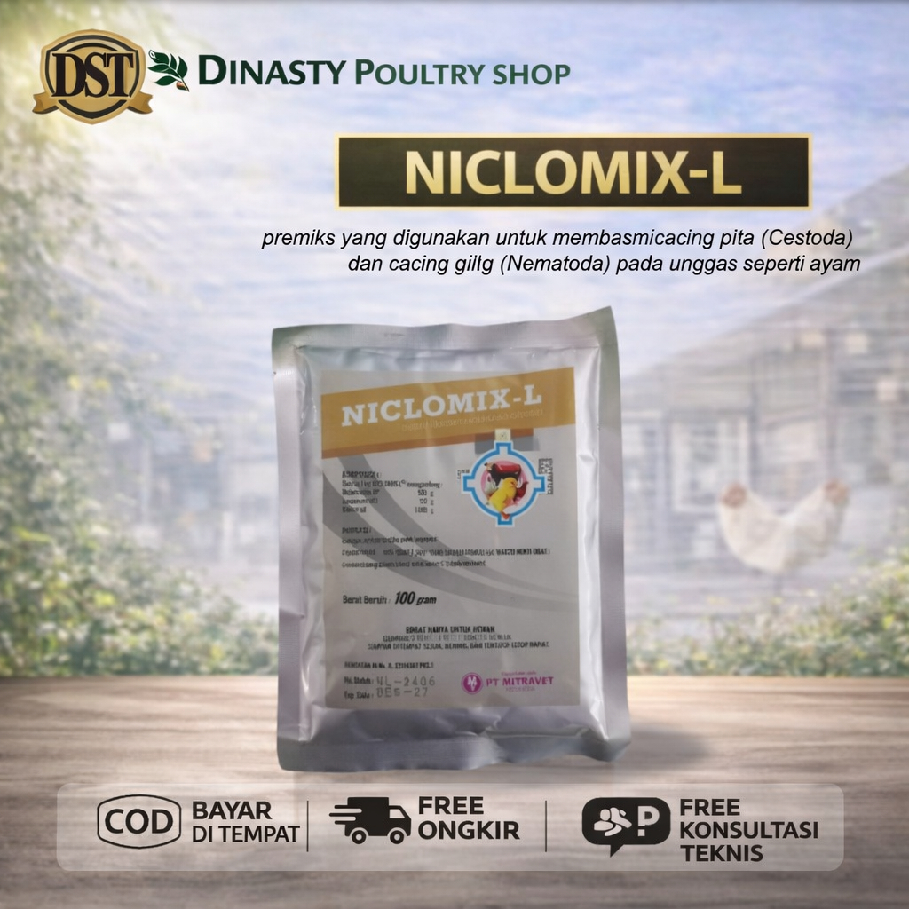 NICLOMIX-L 100gr Obat Cacing Ayam Premix Pembasmi Cacing Pita Cacing Gilig Unggas