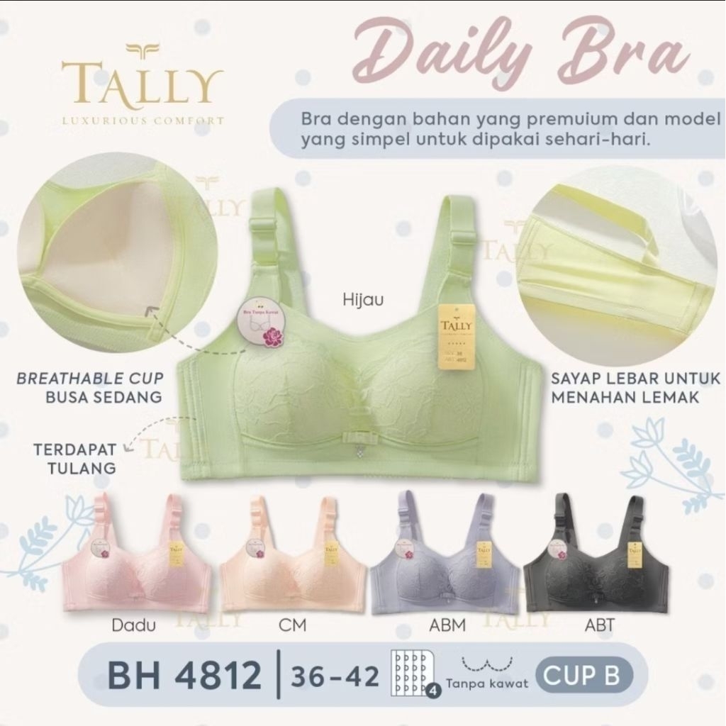 Bh Bra Tally 4812 Busa Sedang,,, Tally Bh Cup Full,, Tally Bh Tanpa Kawat,, Tally Bra Kait 4