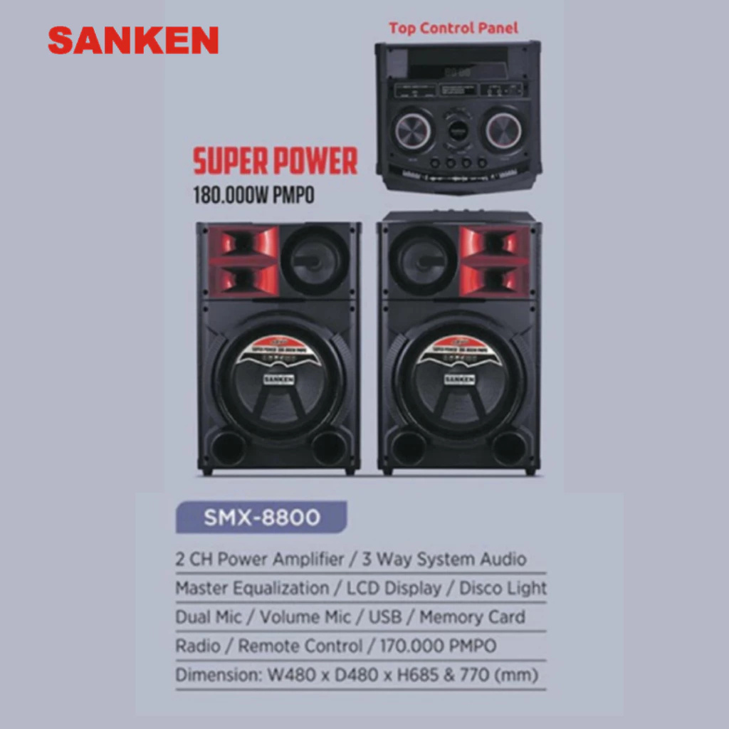 Active Speaker Bluetooth Portable Sanken SMX-8800 250W Karaoke USB Radio Remote Original