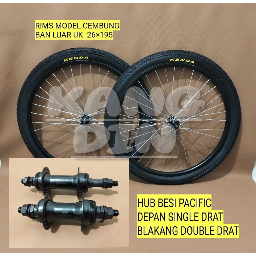 01) Wheelset Velg Sepeda Ukuran 26 Rims Alloy Hub Besi Drat Ulir Sepasang Depan Belakang