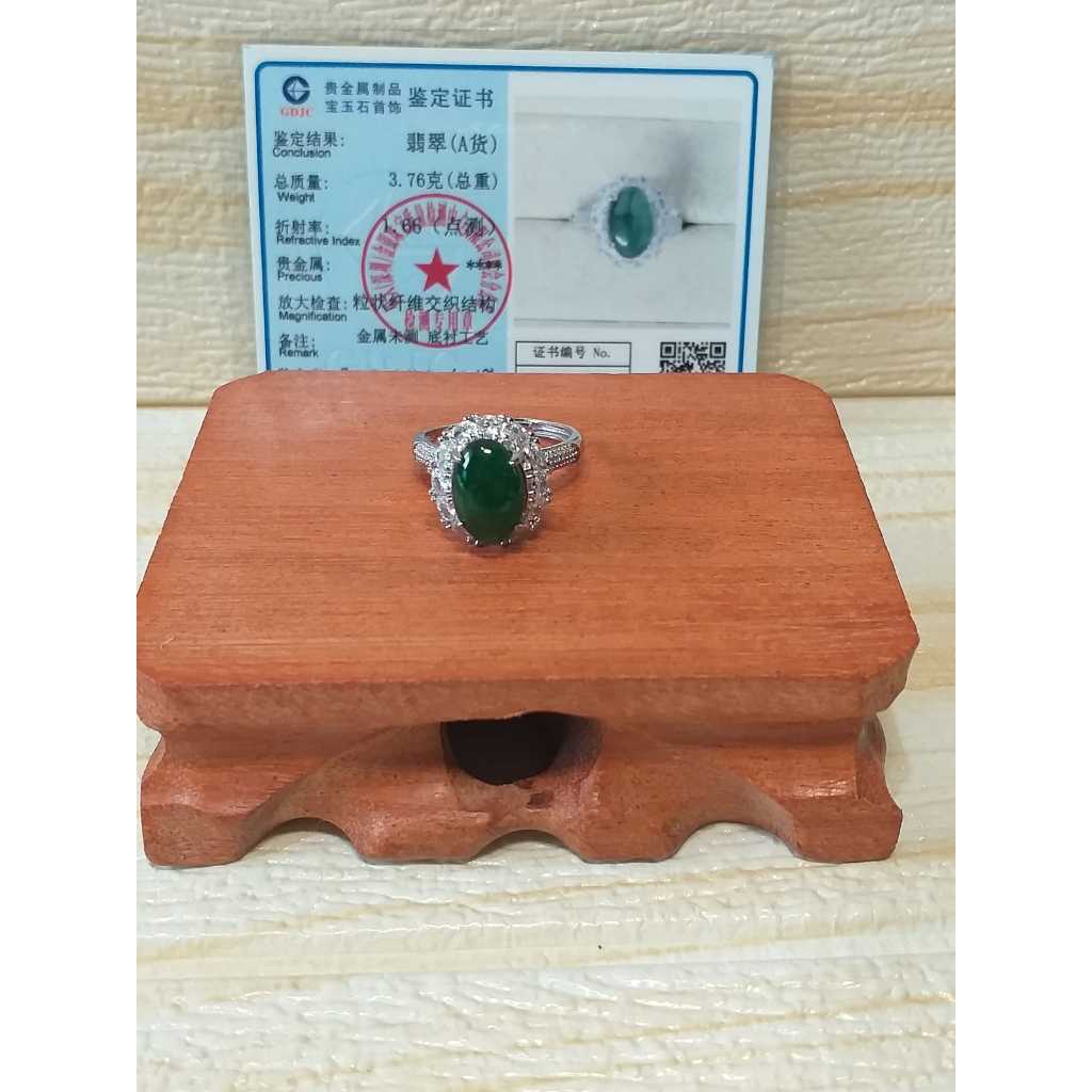 Cincin Giok / Jade Burma Imperial Ukuran Sedang, Ring Perak, Natural / Asli + Sertifikat Keaslian