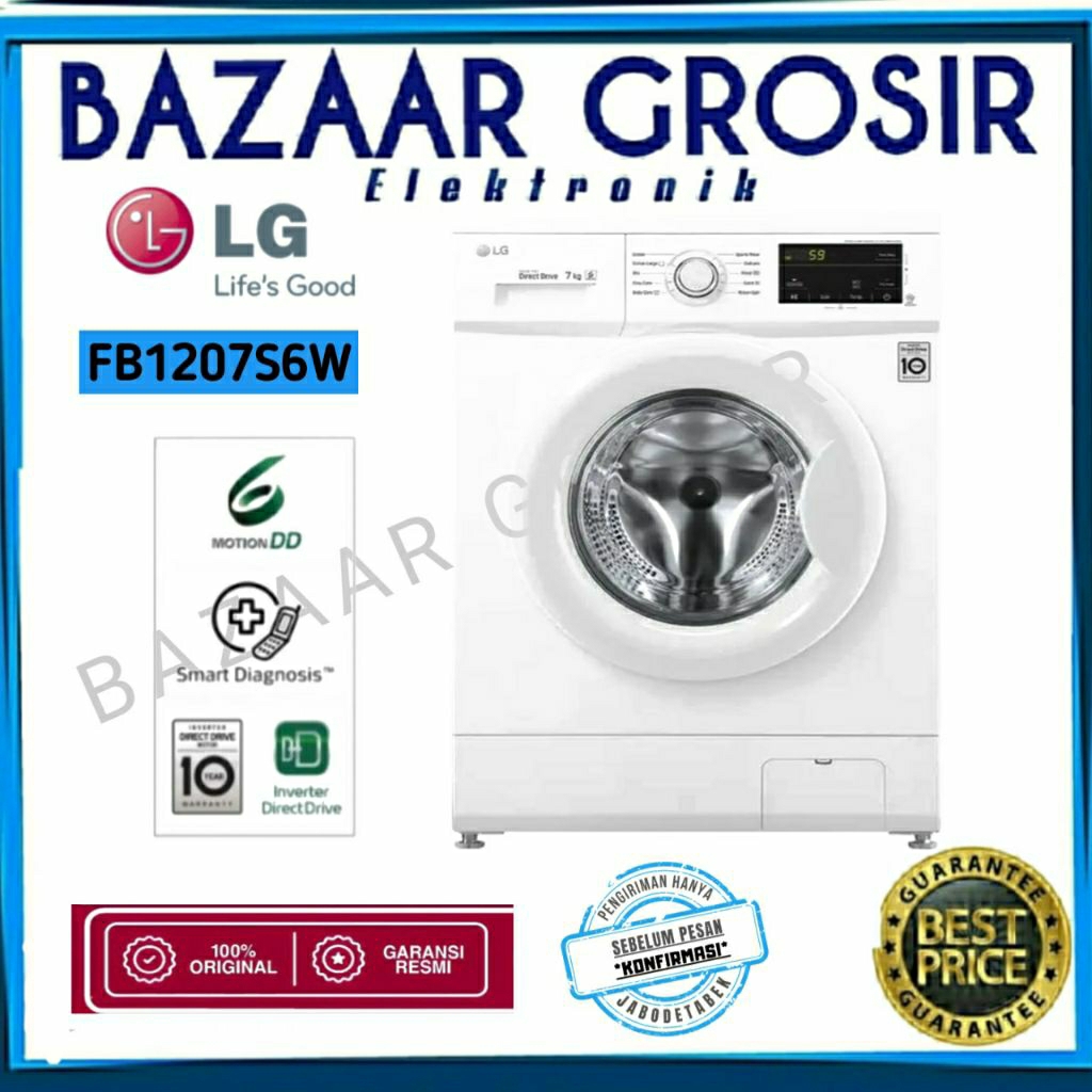 MESIN CUCI LG FB1207S6W / 7 KG FRONT LOADING 6 MOTION INVERTER DIRECT DRIVE