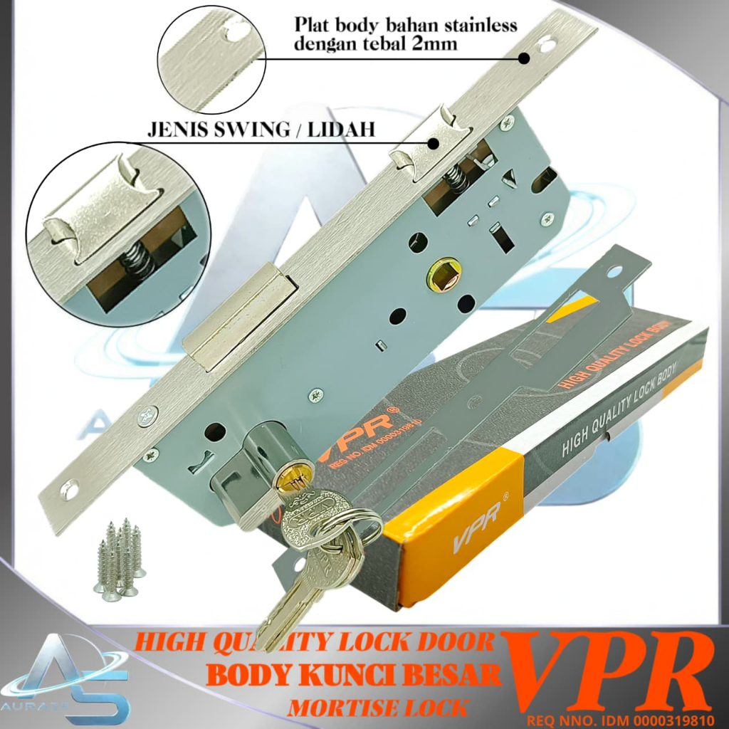 Body LIDAH VPR/Set Kunci Pintu Besar VPR/ Mortise Lock Lidah/Swing Full Set