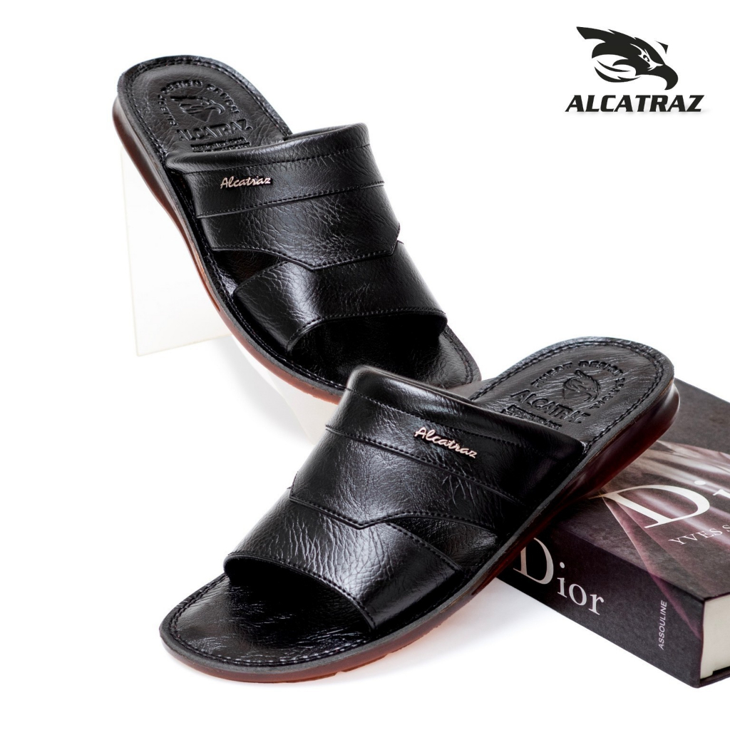 Alcatraz Sandal Slop Pria Kulit Sintetis Premium Sendal Kokop Slip On Trendy Elegan Minimalis Cowok