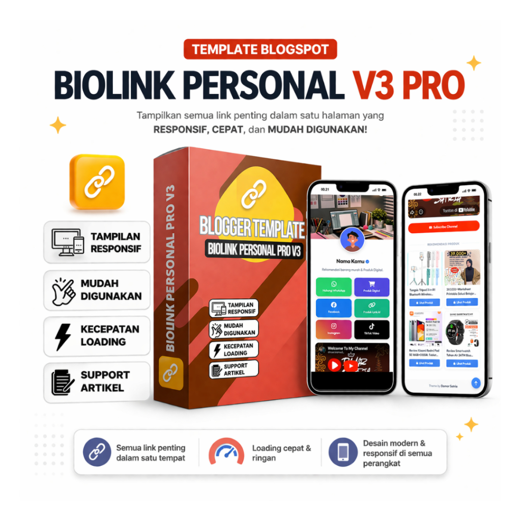 Template Blogspot Biolink Personal V3 Pro | Mudah Digunakan Lengkap Dengan Panduan & Update
