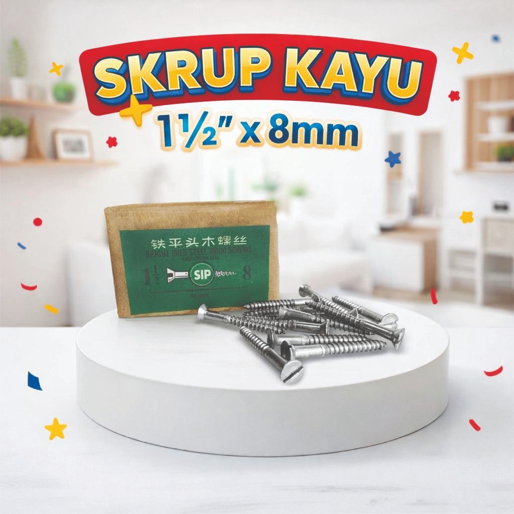 SIP Sekrup Kayu 1 1/2" x 8 – Sekrup Baja Ringan Wood Screw per Box