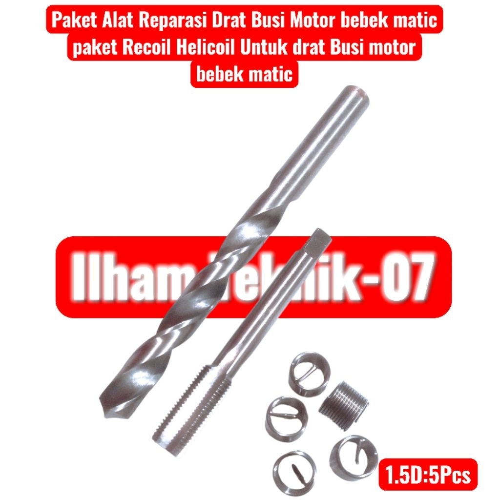 Paket Alat Reparasi Drat Busi Motor bebek matic paket Recoil Helicoil Untuk drat Busi motor bebek ma