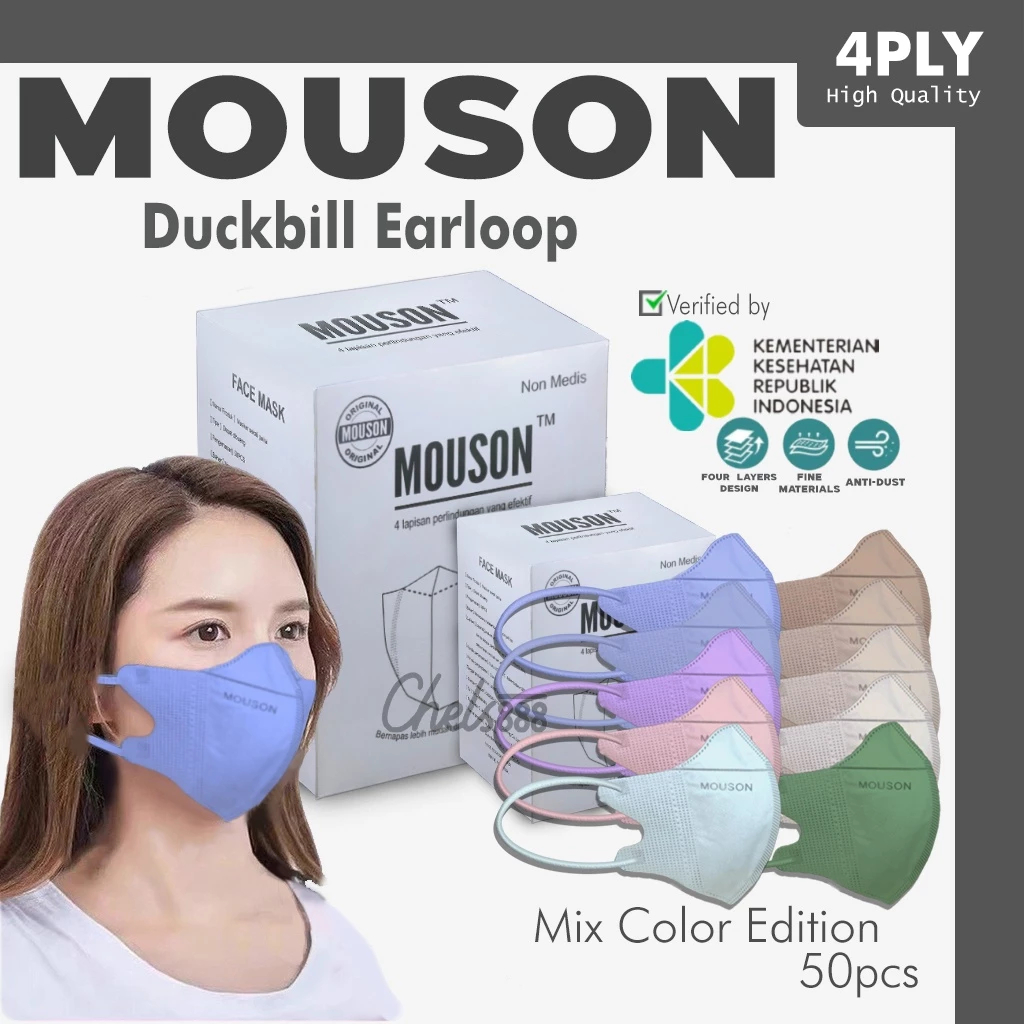 Masker Mouson Duckbill Earloop Mix Masker Mouson Mix 4ply 50pcs MASKER KESEHATAN TEBAL MEDICAL