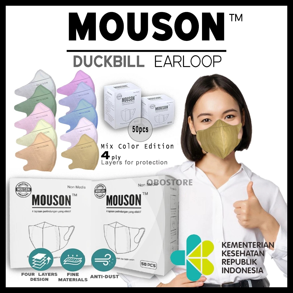 Masker Mouson Duckbill Earloop Mix Masker Mouson Mix 4ply 50pcs MASKER KESEHATAN TEBAL MEDICAL