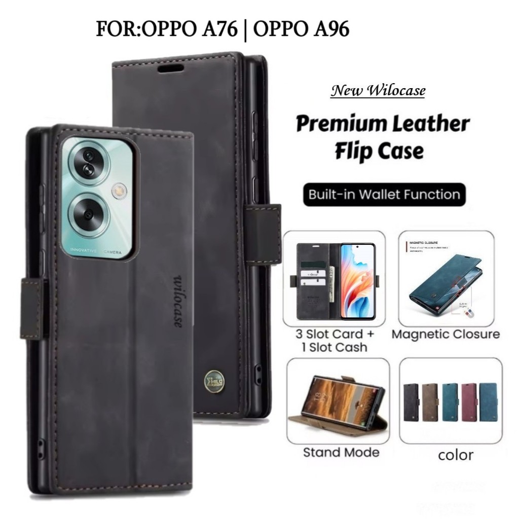 Premium Quality Wilo Case Oppo A76 | OPPO A96 Flip Case Wallet Luxury Style With Card Slot