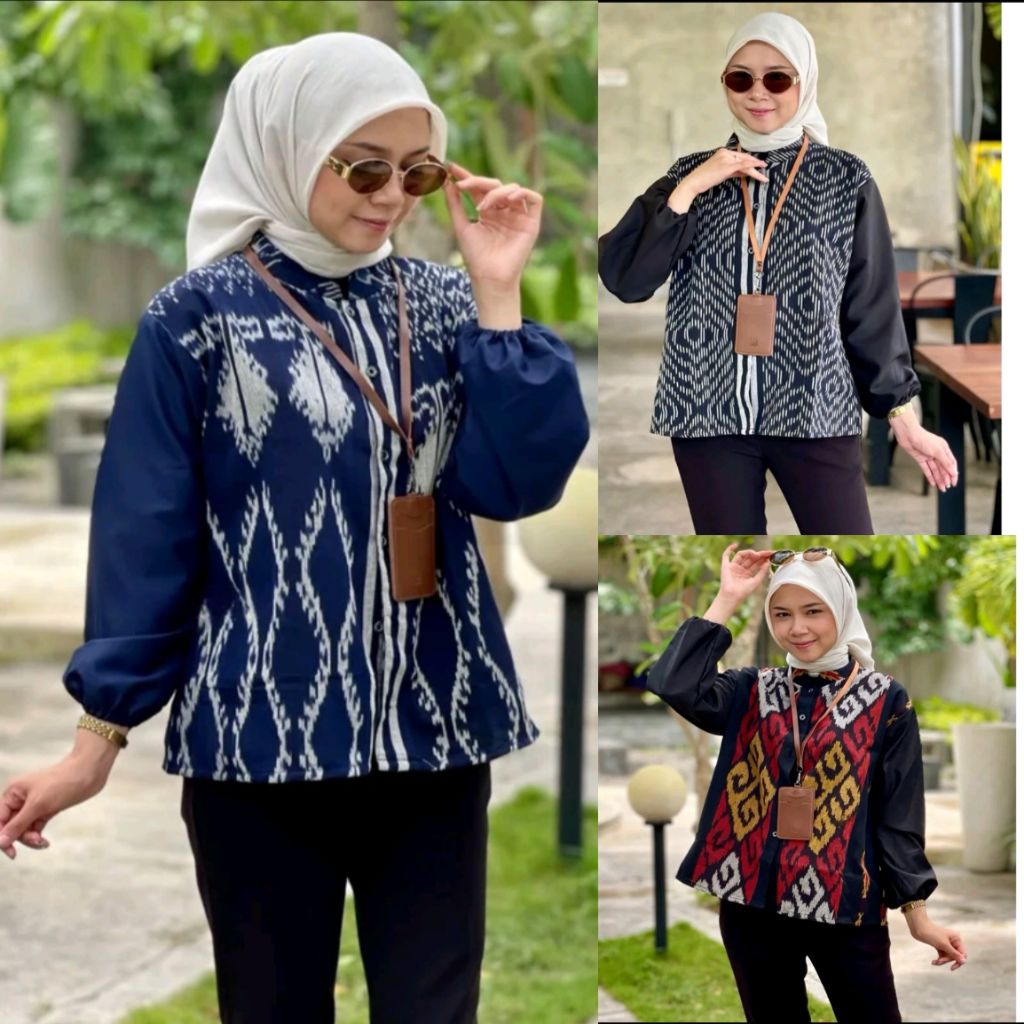 Blouse Tenun Troso, Baju Atasan Blouse Tenun Troso, Baju Blus Kerja Kantor Formal Tenun 205