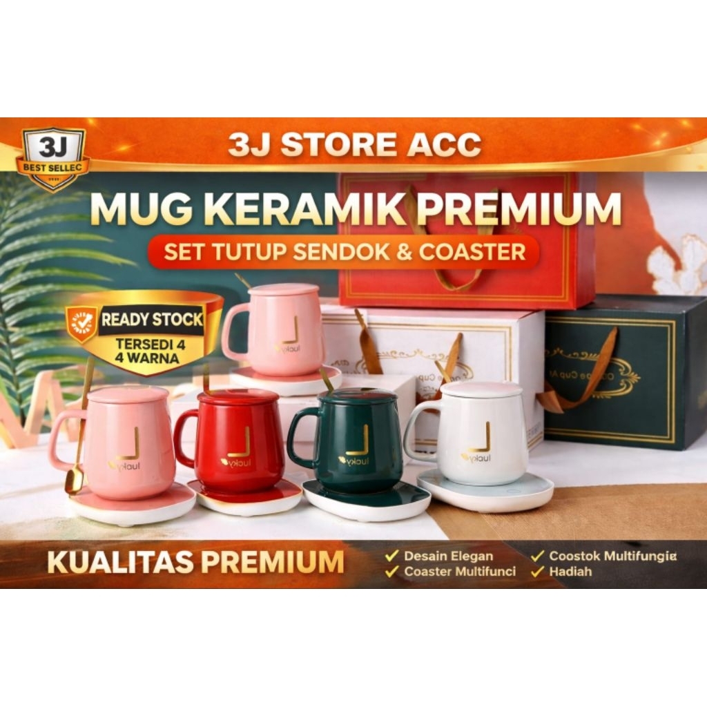 Hampers Gelas Pemanas Elektrik Set Keramik Lucky Mug Cup Warmer Premium Gift Box