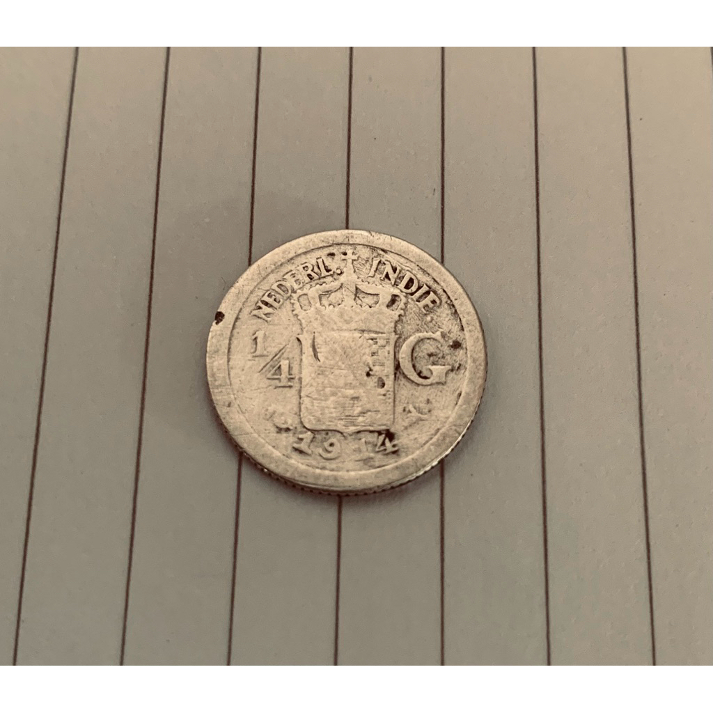 Koin Perak 1/4 Gulden Hindia Belanda Tahun 1914 Original