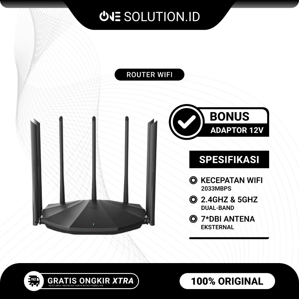 Tenda AC23 AC2100 Wireless WiFi Dual-Band 2.4GHz & 5GHz 7 Antena Router Bekas Original Bonus Adaptor