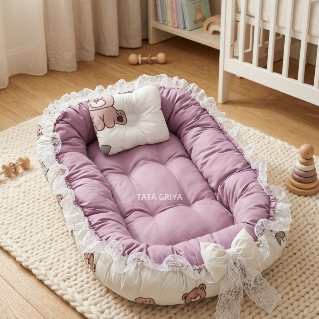 Kasur Bayi Newborn Premium Jumbo, Tebal & Aestethic Sofa Bayi Set Kelambu Free Bantal Untuk Kado Ana